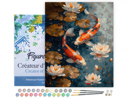 Set pictura pe numere, cu sasiu, Pesti Koï si nuferi, 40x50 cm [1]