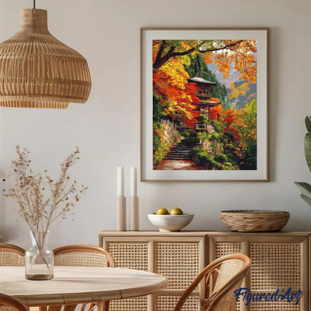 Set pictura pe numere, cu sasiu, Pagoda japoneza toamna, 40x50 cm [2]
