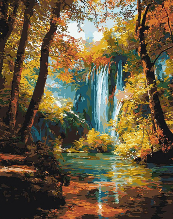 Picturi pe numere 40x50 cm – modele variate pentru toate gusturile - Set pictura pe numere, cu sasiu,  Cascada toamna, 40x50 cm