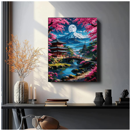 Set pictura pe numere, cu sasiu, Pagoda si luna, 40x50 cm [3]