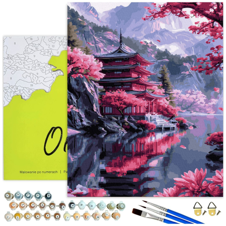 Set pictura pe numere, cu sasiu, Pagoda si sakura, 40x50 cm [1]