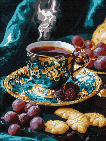 Dimensiuni medii si mici - Set pictura pe numere, cu sasiu, Cafea turceasca - extra culori metalizate, 30x40 cm