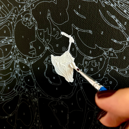 Set pictura pe numere, cu sasiu, Papagal alb auriu - canvas negru, 40x50 cm [6]