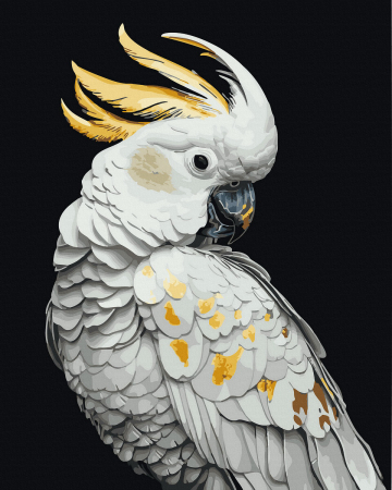 Set pictura pe numere, cu sasiu, Papagal alb auriu - canvas negru, 40x50 cm [0]