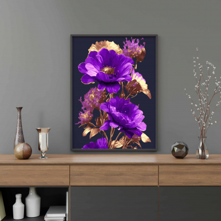 Set pictura pe numere, cu sasiu, Flori violet-aurii, 40x50 cm [3]
