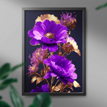 Set pictura pe numere, cu sasiu, Flori violet-aurii, 40x50 cm [2]
