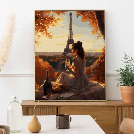 Set pictura pe numere, cu sasiu, Fata in Paris, 40x50 cm [2]