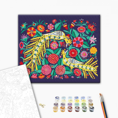 Set pictura pe numere, cu sasiu, Pasari in flori, 50x60 cm [1]