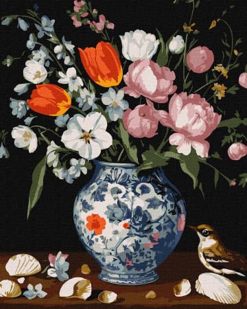 Picturi pe numere - Set pictura pe numere, cu sasiu, Buchet in vaza eleganta, 40x50 cm