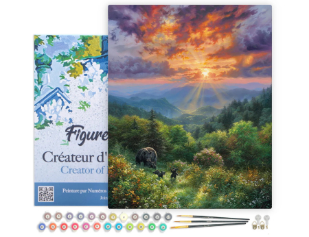 Set pictura pe numere, cu sasiu, Urs la apus de soare, 40x50 cm [1]