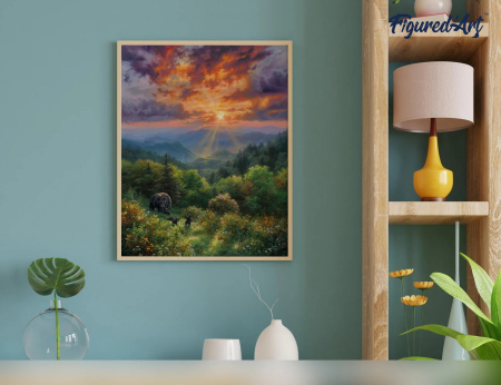 Set pictura pe numere, cu sasiu, Urs la apus de soare, 40x50 cm [2]