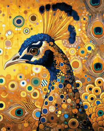 Set pictura pe numere, cu sasiu, Paun in stil Klimt, 40x50 cm