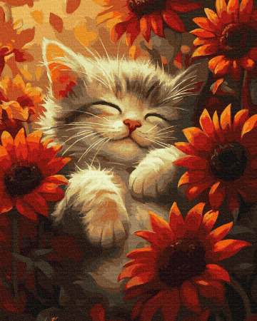 Set pictura pe numere, cu sasiu, Pisica si raza de soare, 40x50 cm