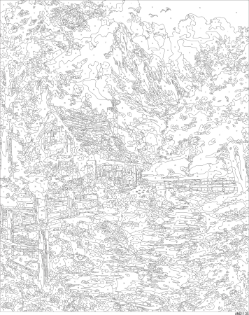 Set pictura pe numere, cu sasiu, Peisaj cu cabana, 40x50 cm [2]