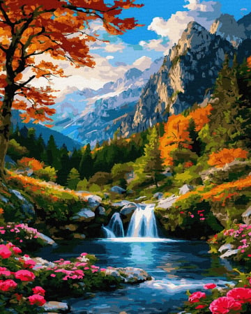 Picturi pe numere - Set pictura pe numere, cu sasiu, Peisaj de munte, 40x50 cm