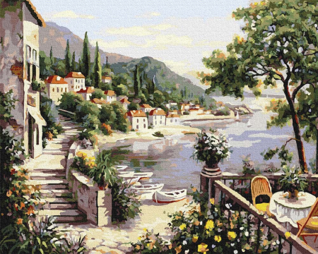 Set pictura pe numere, cu sasiu, Peisaj insorit, 40x50 cm [0]