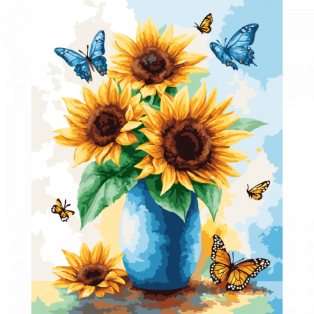 Set pictura pe numere, cu sasiu, Floarea soarelui, 40x50 cm