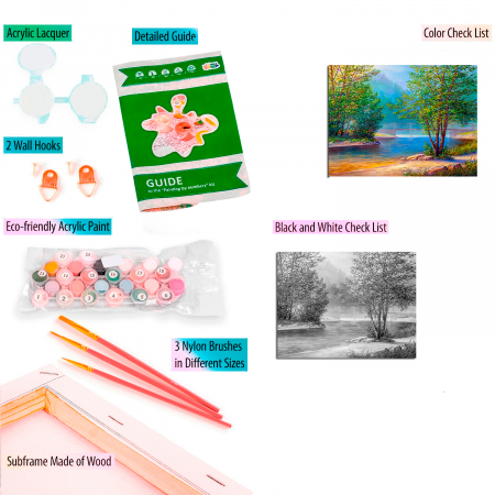 Pictura pe numere, cu sasiu, Peisaj langa Lac [4]