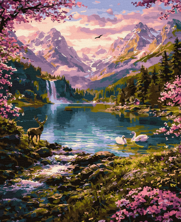 Picturi pe numere - Set pictura pe numere, cu sasiu, Cascada mirifica, 40x50 cm