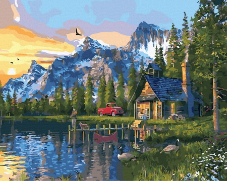 Picturi pe numere 40x50 cm – modele variate pentru toate gusturile - Set pictura pe numere, cu sasiu, Casuta pescarului, 40x50 cm
