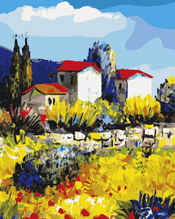 Set pictura pe numere, cu sasiu, Peisaj rural, 40x50 cm [0]