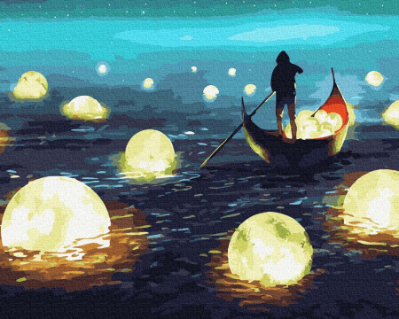 Set pictura pe numere, cu sasiu, Pescarul lunii, 40x50 cm [0]