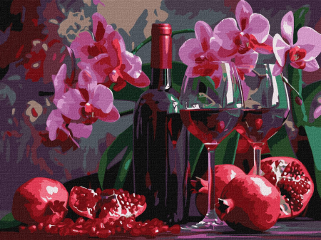 Set pictura pe numere, cu sasiu, Vin si orhidee, 30x40 cm