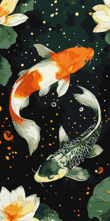 Picturi pe numere - Set pictura pe numere, cu sasiu, Pesti Japonezi, 40x80 cm