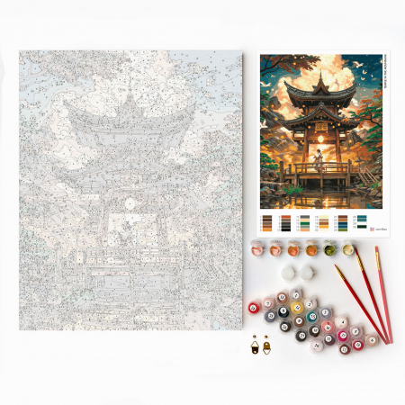 Set pictura pe numere, cu sasiu, Templu in munti, 40x50 cm [2]