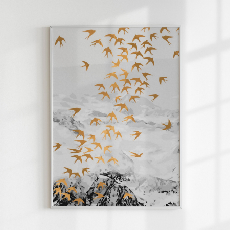 Set pictura pe numere, cu sasiu, Pasari - vopsea aurie, 40x50 cm [2]