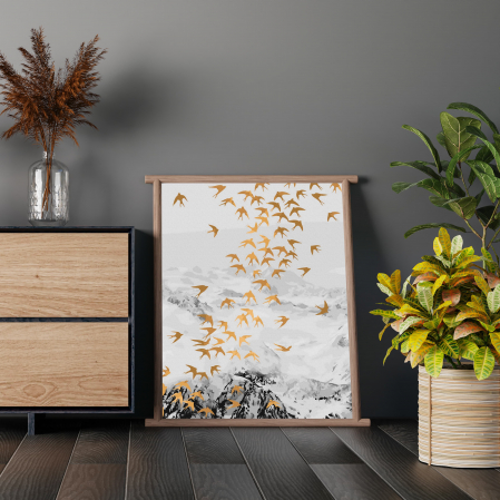 Set pictura pe numere, cu sasiu, Pasari - vopsea aurie, 40x50 cm [3]