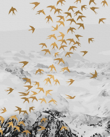 Set pictura pe numere, cu sasiu, Pasari - vopsea aurie, 40x50 cm [0]