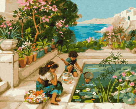 Set pictura pe numere, cu sasiu, Pestisori aurii, 40x50 cm [0]