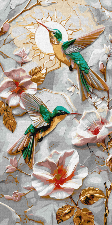 Set pictura pe numere, cu sasiu, Colibri turcoaz - extra culori metalizate, 40x80 cm