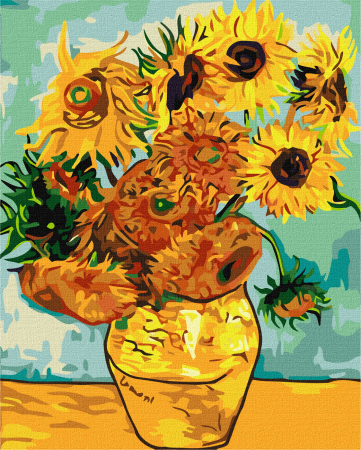 Dimensiune clasica 40x50cm - Set pictura pe numere, cu sasiu, Floarea soarelui - van Gogh, 40x50 cm