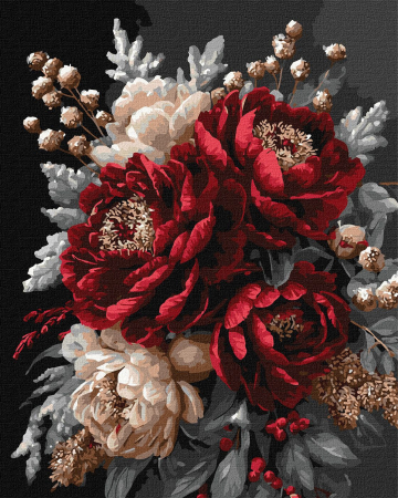 Picturi pe numere - Set pictura pe numere, cu sasiu, Petale rosii, 40x50 cm