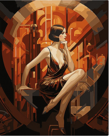 Dimensiune clasica 40x50cm - Set pictura pe numere, cu sasiu, Femeie sezand - Art Déco, 40x50 cm