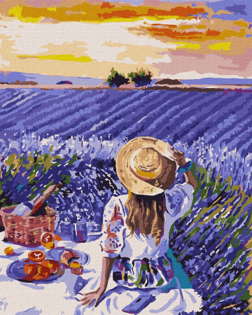 Set pictura pe numere, cu sasiu, Picnic in lanul de lavanda, 40x50 cm [0]
