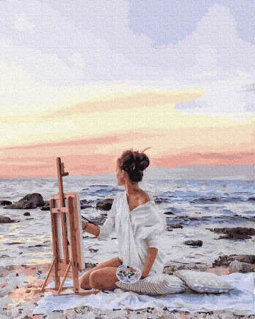 Picturi pe numere - Set pictura pe numere, cu sasiu, Pictand apusul, 40x50 cm