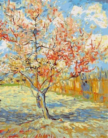 Dimensiune clasica 40x50cm - Set pictura pe numere, cu sasiu, Piersici in floare - van Gogh, 40x50 cm