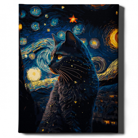 Set pictura pe numere, cu sasiu, Pisica neagra si stelele, 40x50 cm [1]