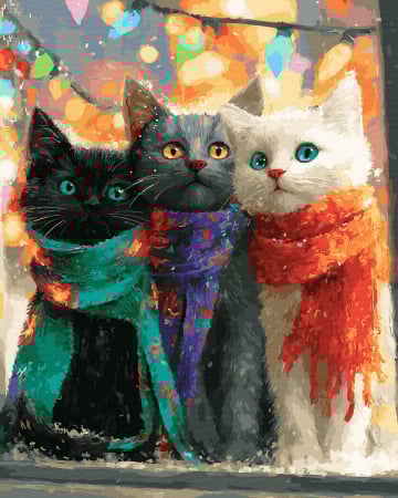 Set pictura pe numere, cu sasiu, Trio blanos iarna, 40x50 cm