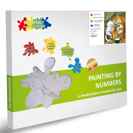 Set pictura pe numere, cu sasiu, Pisici - Familia Fericita, 30x40 cm [2]