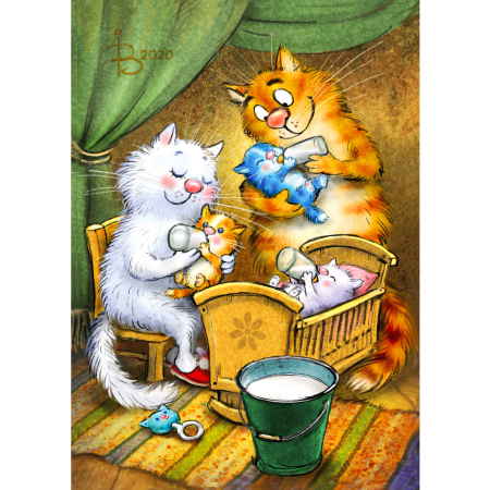 Set pictura pe numere, cu sasiu, Pisici - Familia Fericita, 30x40 cm [0]