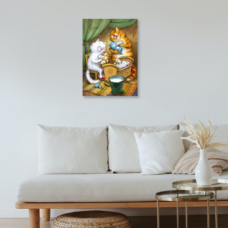 Set pictura pe numere, cu sasiu, Pisici - Familia Fericita, 30x40 cm [1]