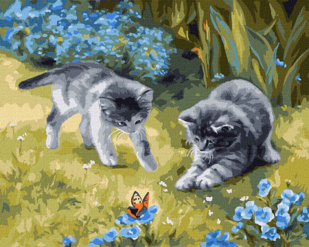 Picturi pe numere - Set pictura pe numere, cu sasiu, Pisici in gradina, 40x50 cm