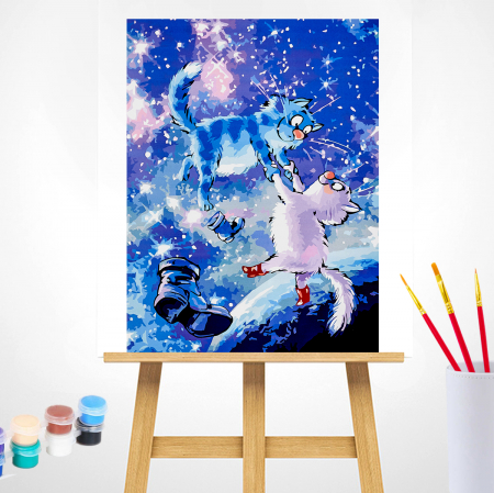 Set pictura pe numere, cu sasiu, Pisici - in univers 30x40 cm [1]