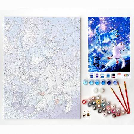 Set pictura pe numere, cu sasiu, Pisici - in univers 30x40 cm [2]