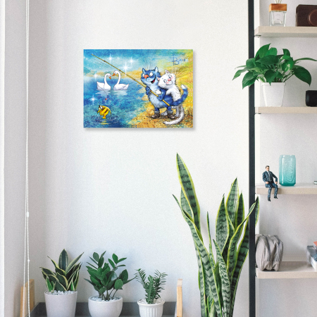 Set pictura pe numere, cu sasiu, Pisici - la pescuit 30x40 cm [3]