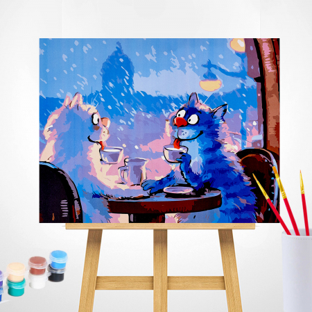 Set pictura pe numere, cu sasiu, Pisici - Rendezvous 30x40 cm [1]